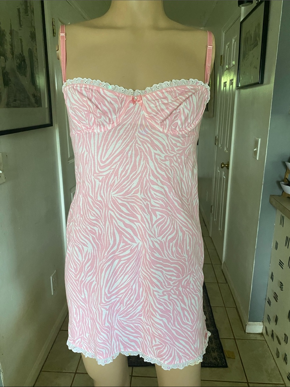 Victoria's Secret Pink Zebra-Print Lace-Trim Slip